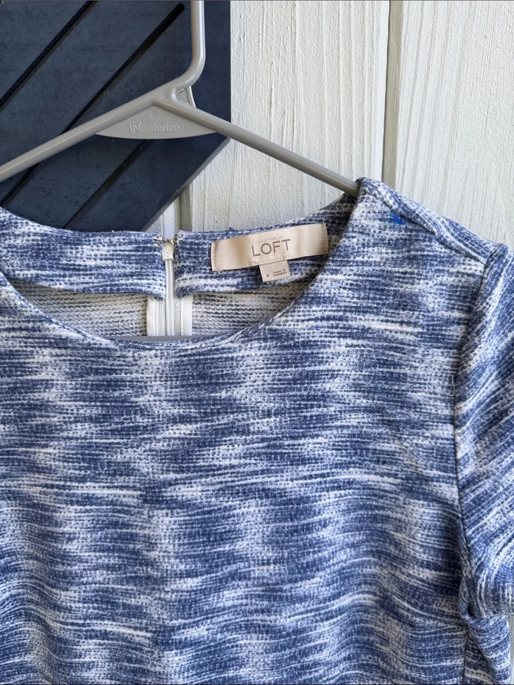 LOFT Blue and White Short Sleeve Shift Dress
